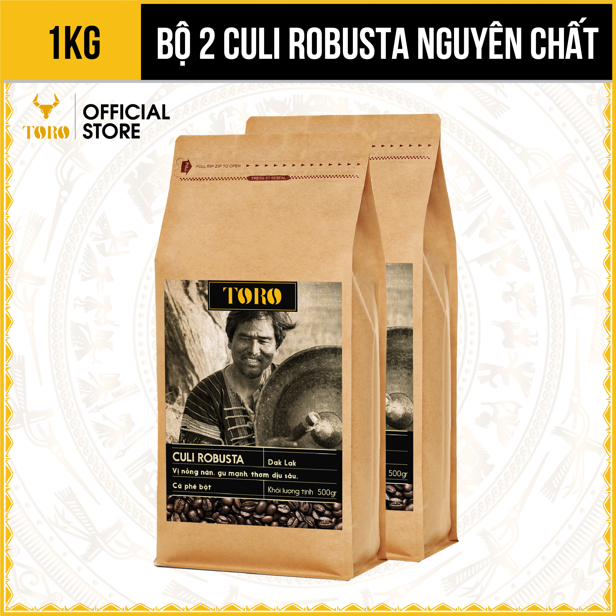 Bộ 2 cà phê bột toro culi robusta nguyên chất 100% | 500gr/gói | toro farm