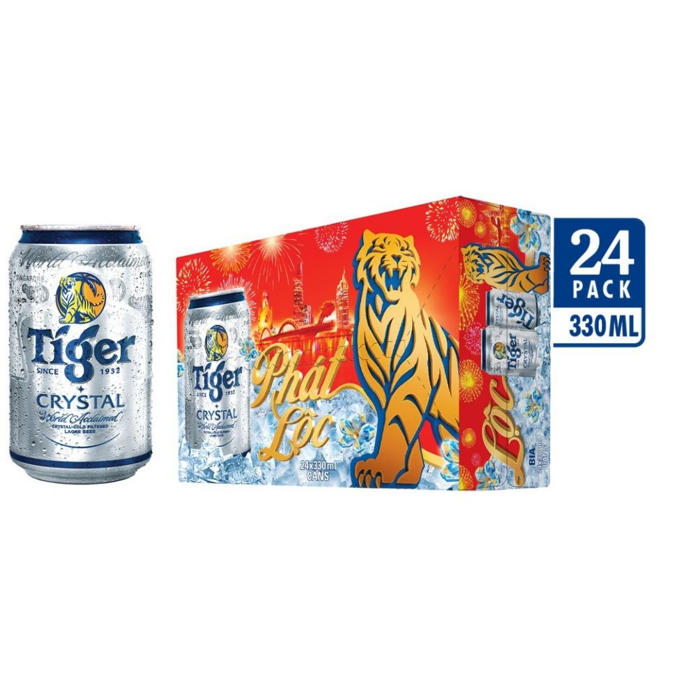 Thùng 24 lon bia Tiger Crystal mẫu tết