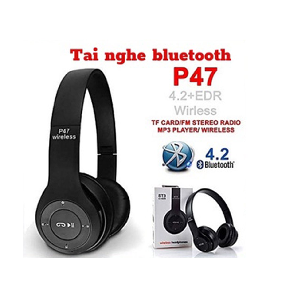 Tai nghe chụp tai bluetooth có micro không dây P47 cao cấp gaming học online headphone bluetooth chụp tai gập gọn tiện lợi
