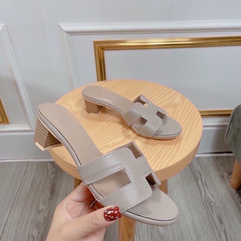 DÉP NỮ CAO GÓT QUAI CHŨ NHIỀU MÀU GÓT VÂN GỖ 5CM- G967