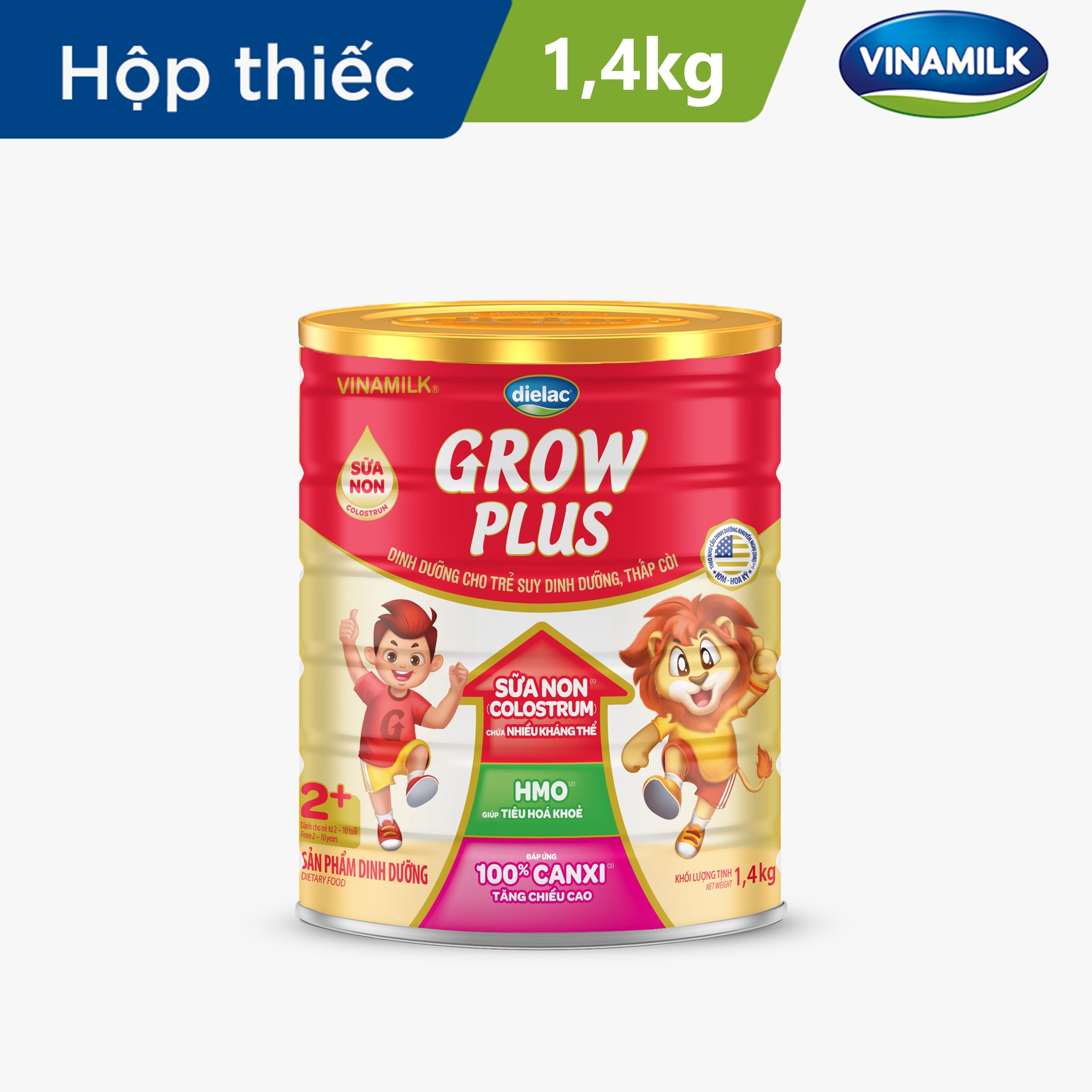Sữa Non Vinamilk Dielac Grow Plus 2+ HT 1400g (Sữa bột Cho Trẻ Từ 2 - 10 Tuổi) -Tăng cân cao khỏe, hỗ trợ Trẻ suy dinh dưỡng, thấp còi