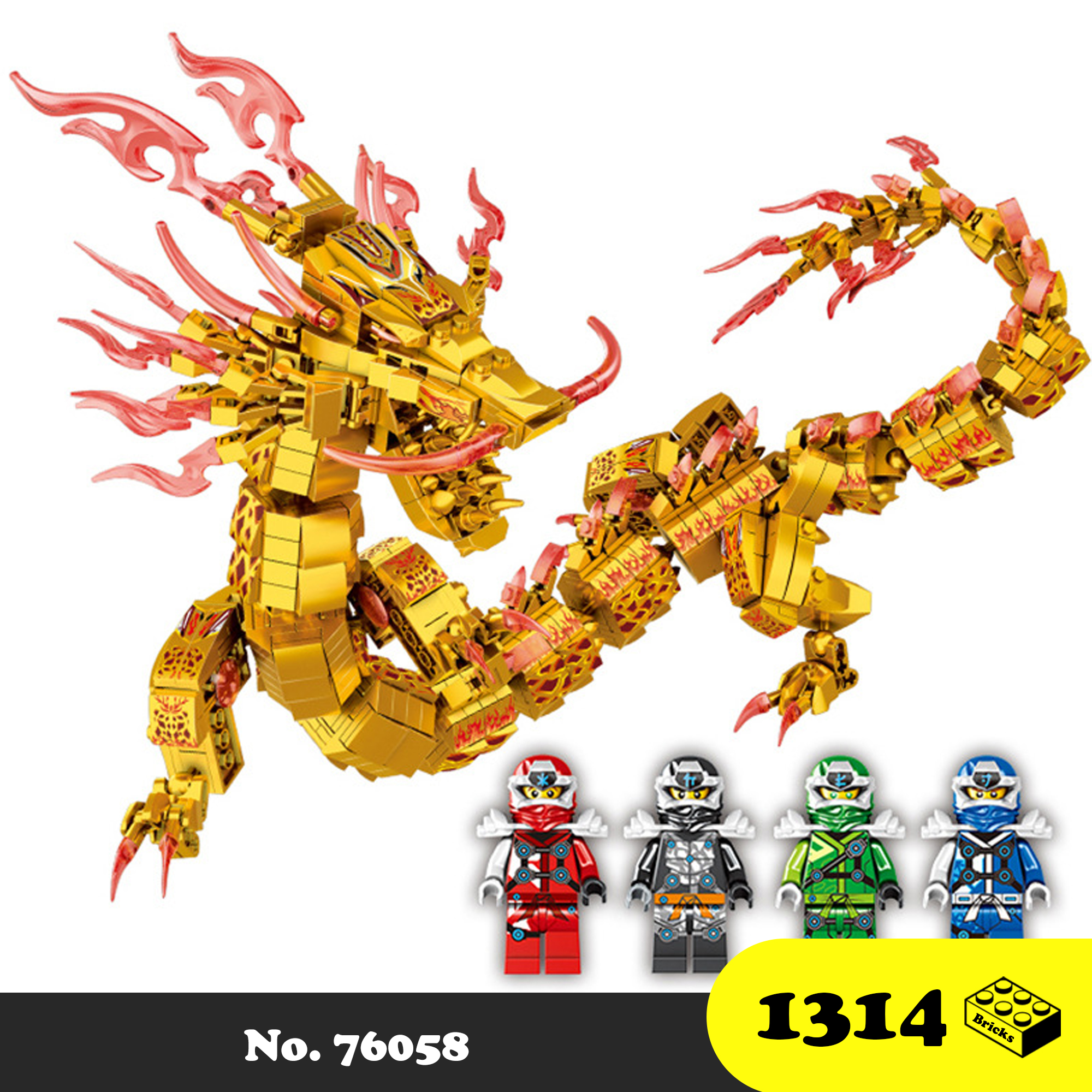 Đồ chơi Lego lắp ráp Rồng Vàng Ninja Go 2021 - Ledou 76058 Golden Dragon Ninja - 1314 mảnh ghép