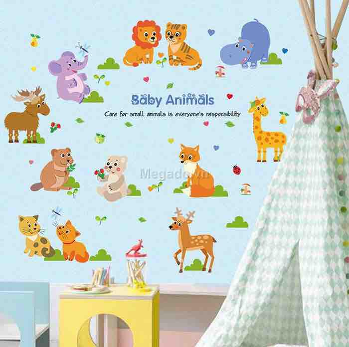 Decal tranh dán tường những con vật ngộ nghĩnh cho bé