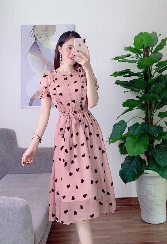 [HCM] Đầm Nữ Phối Voan Họa Tiết Trái Tim Xinh Như Công Chúa