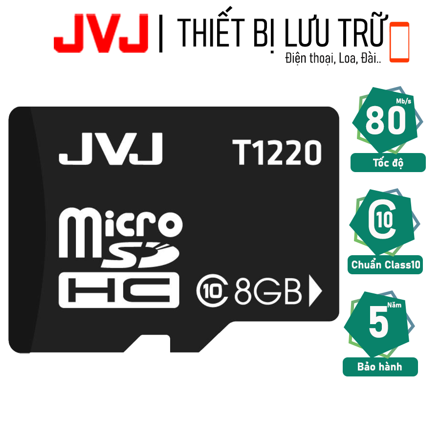 Thẻ nhớ 8G class 10 JVJ microSDHC tốc độ cao  - thẻ nhớ chuyên dụng điện thoại, thẻ game, camera wifi, camera yoosee, camera hành trình, BH 5 năm, Samsung, Oppo, Xiaomi, điện thoại android