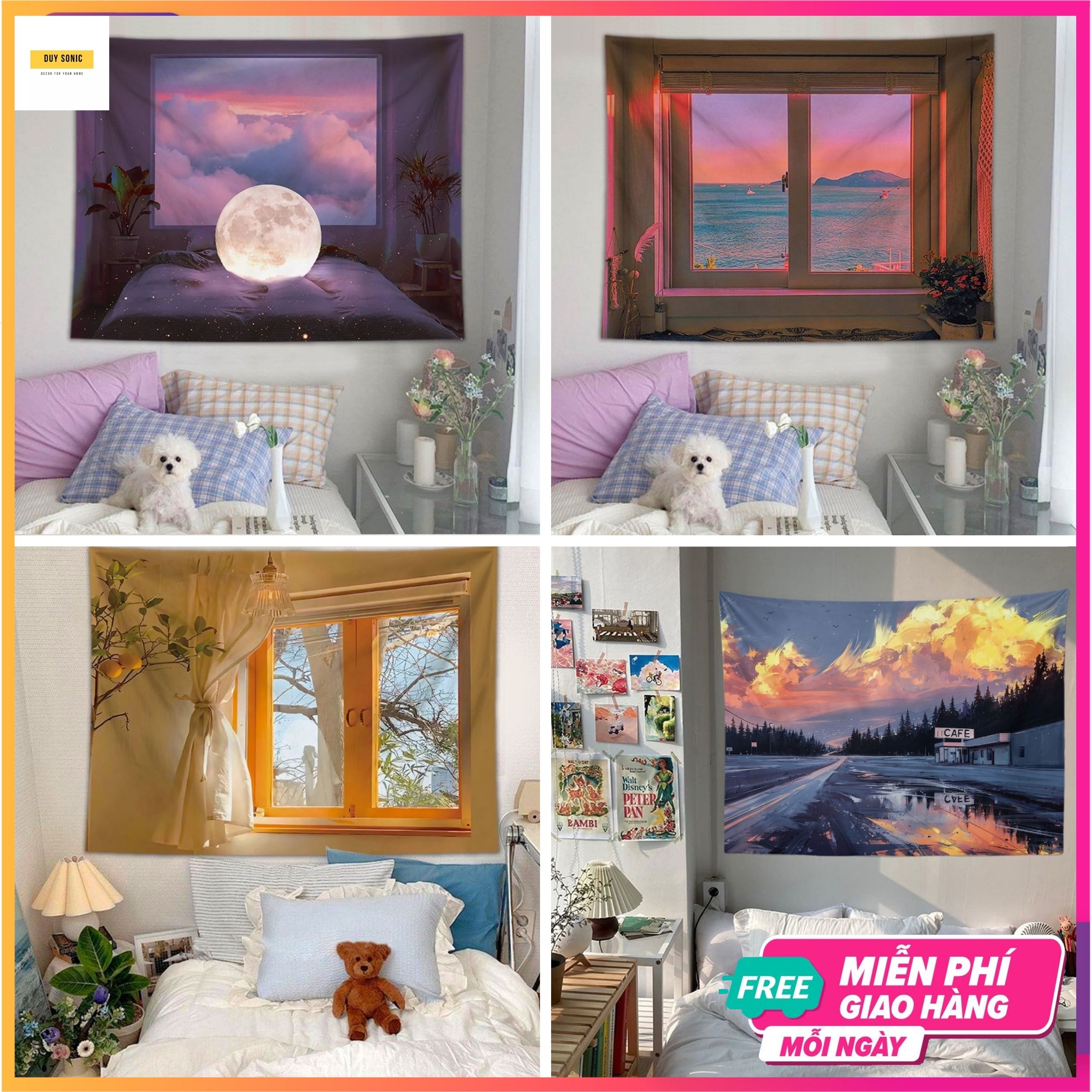 Tấm thảm treo tường chủ đề đại dương1m5x1m3 trang trí decor nội thất