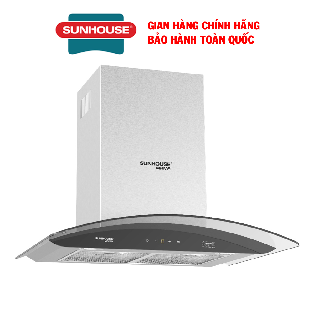 [Trả góp 0%]Máy hút mùi cao cấp kính cong Sunhouse Mama MMB6682-70 - Máy hút khói nhà bếp, Máy hút mùi Sunhouse, Kiểu dáng sang trọng, Bảng điều khiển thông minh, Công suất hút lớn, Bộ lọc khử mùi bằng than hoạt tính, BH 18 tháng tại nhà