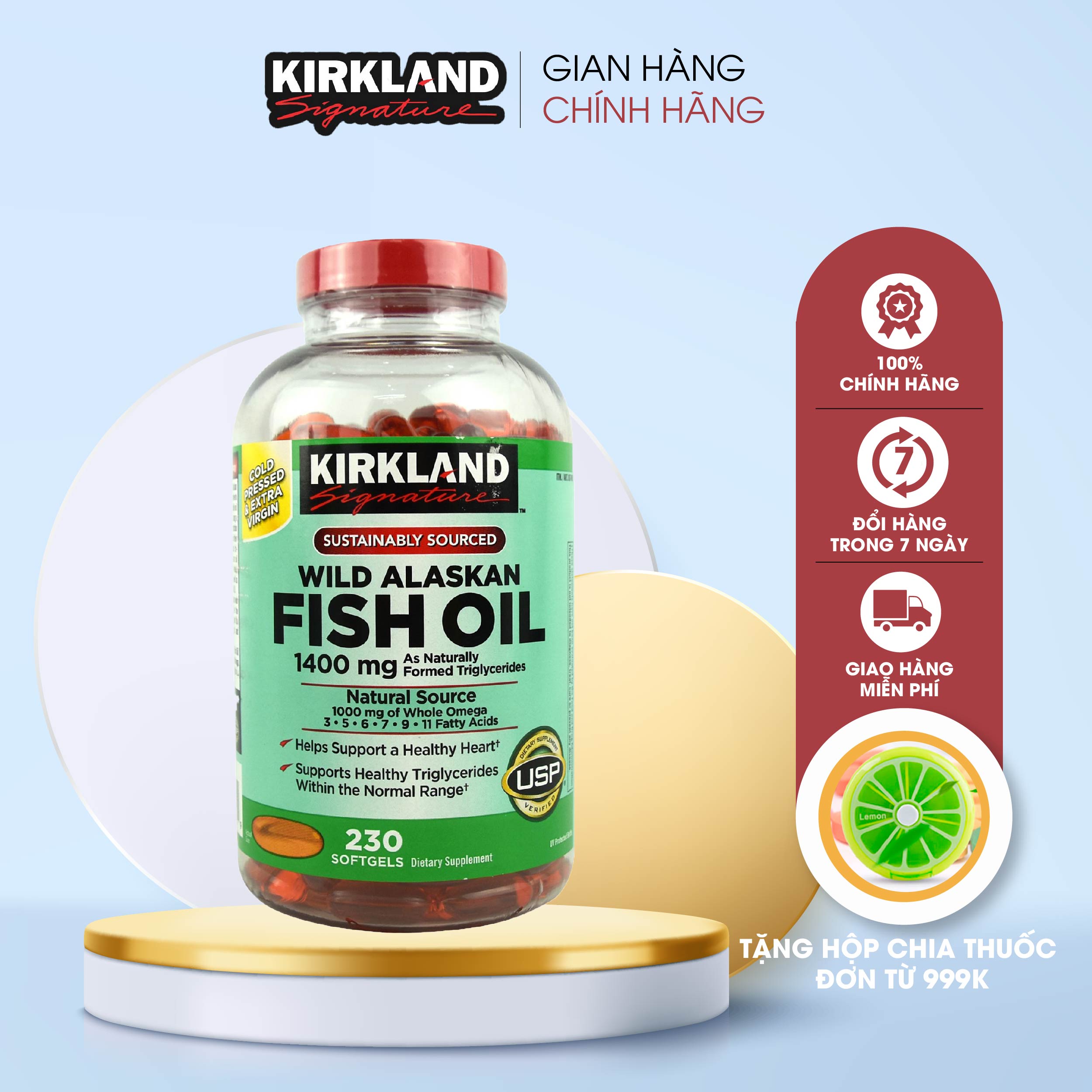 Viên uống dầu Cá Kirkland Wild Alaskan Fish Oil 1400mg 230 viên