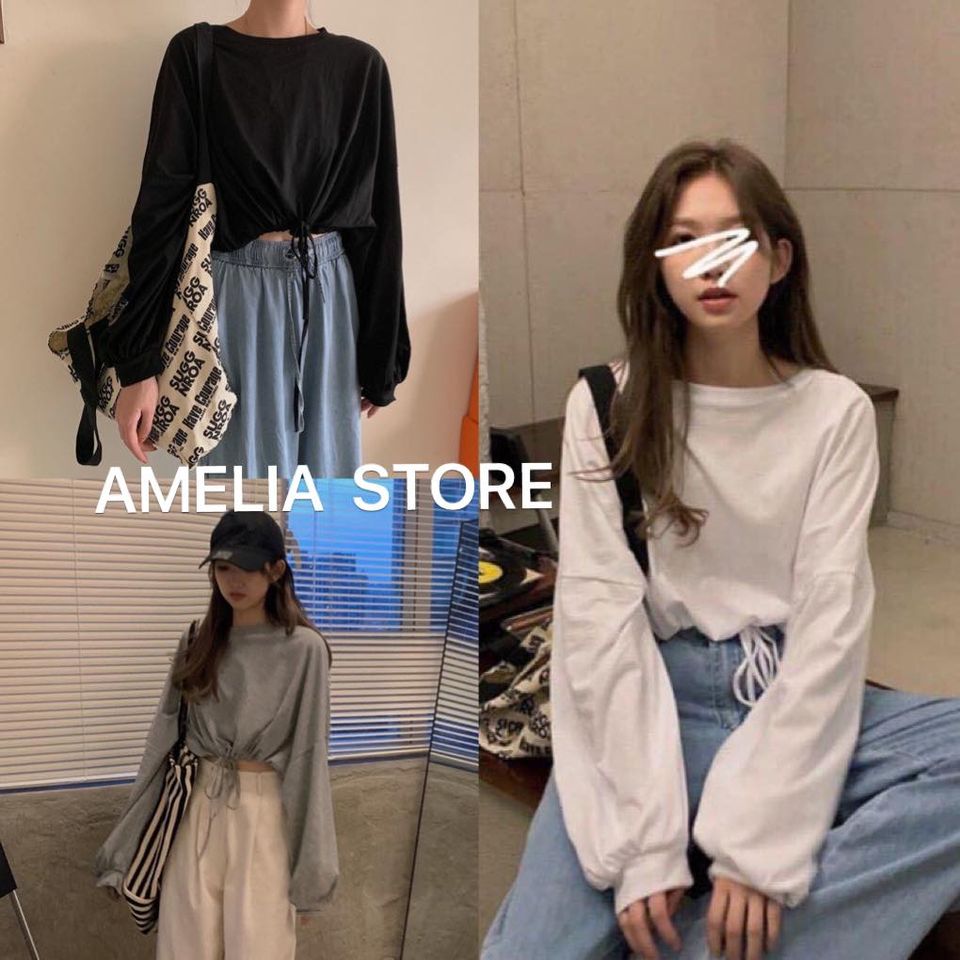 Áo croptop dài tay chun eo, áo croptop trơn, áo croptop nữ, áo croptop unisex, áo croptop nỉ thời trang han quốc, AMELIA, áo croptop ulzzang, áo thun croptop dài tay, áo thun dài tay, áo thun unisex, áo thun nữ, áo croptop tay bồng