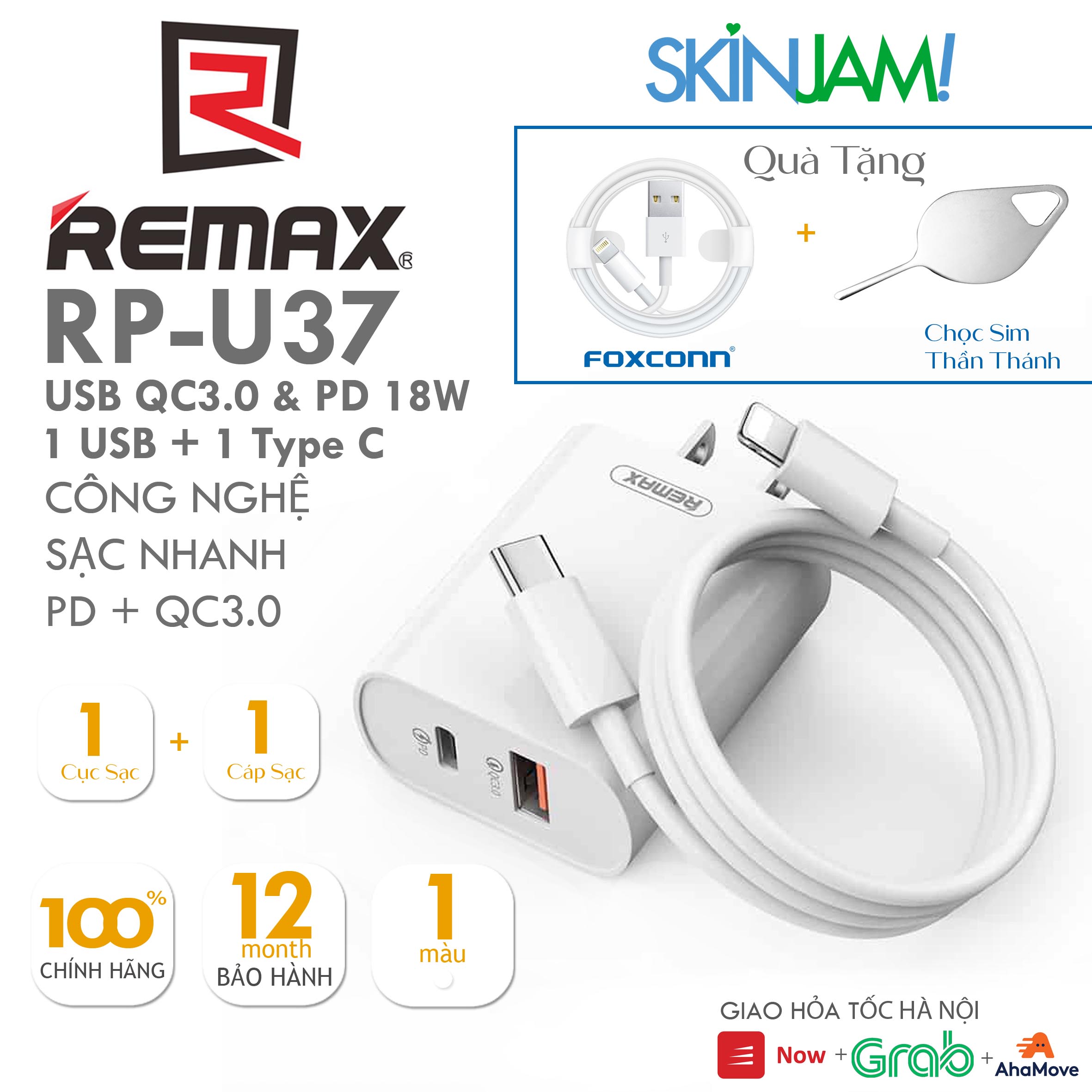 Sạc nhanh remax rp-u37 2 cổng usb tích hợp qc 3.0 và pd 18w sạc nhanh cho ip - hàng nhập khẩu