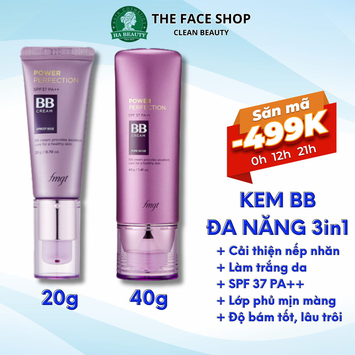 Kem nền che khuyết điểm kiềm dầu trang điểm đa năng BB Cream Power Perfection Hàn Quốc The Face Shop 20g SPF37 PA++
