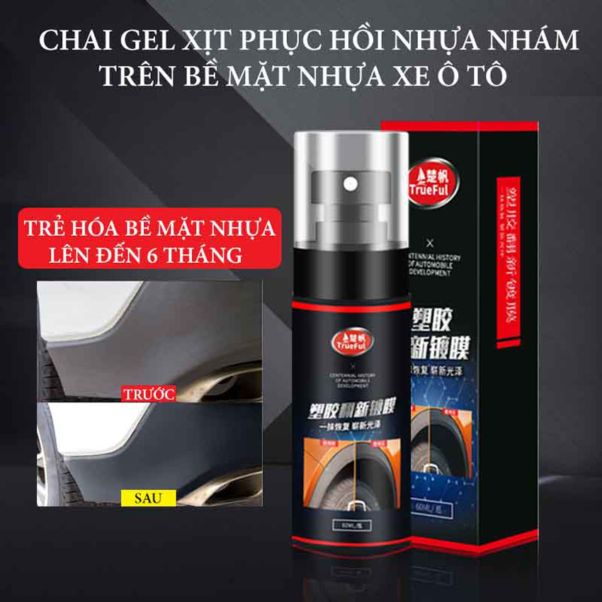 Bình xịt nano phục hồi nhựa nhám da nội thất trueful, đánh bóng tân trang nội thất ô tô - dung tích 60ml
