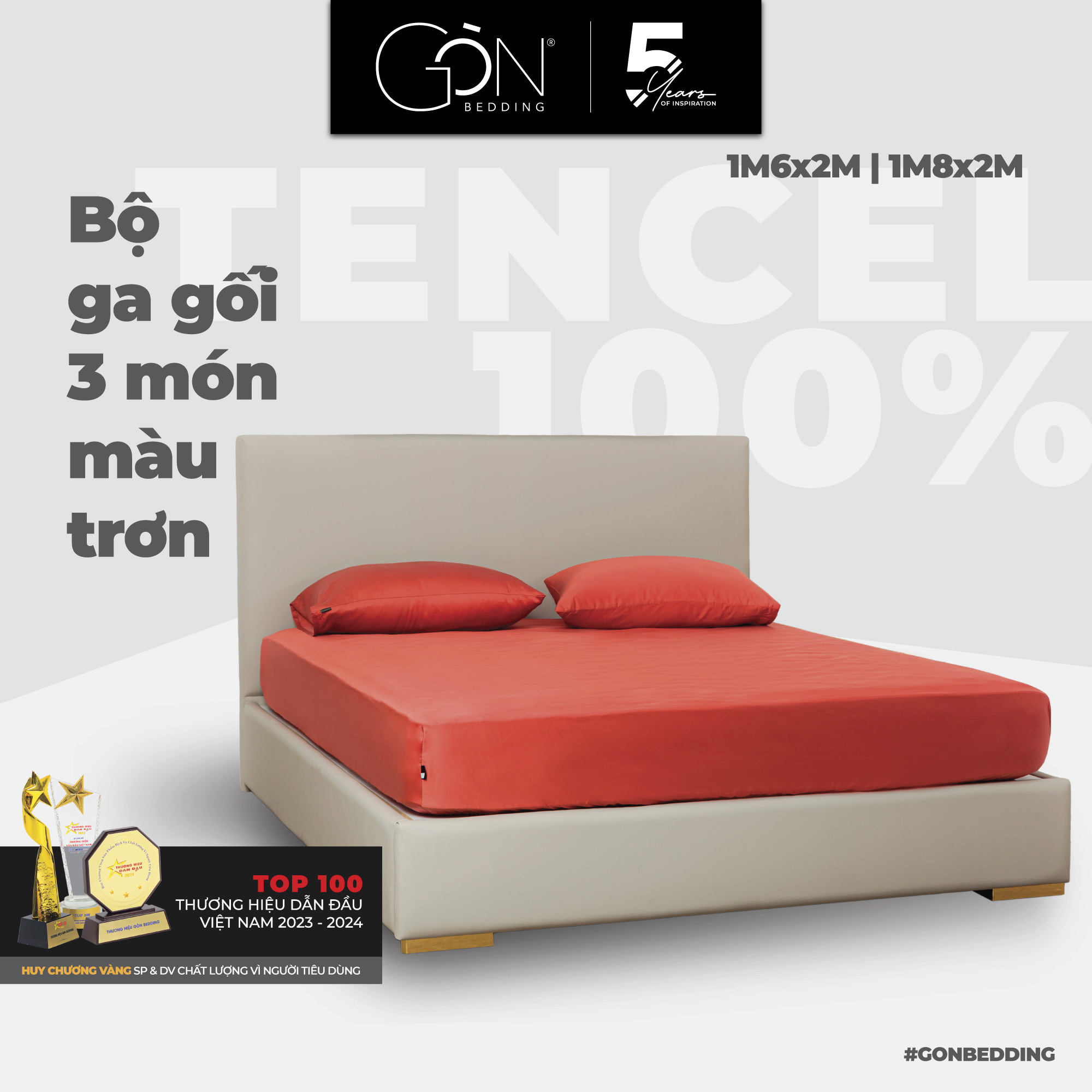 Bộ ga gối 3 món gòn bedding lụa tencel 60s màu trơn cao cấp