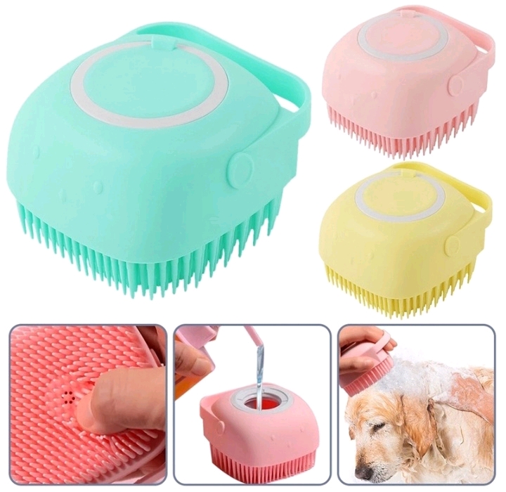 (HCM - Hàng tốt) Bàn Chải Tắm Cho Chó Mèo Bằng Silicon Mềm Mại Có Chỗ Đựng Sữa Tắm Tạo Bọt Tiện Dụng