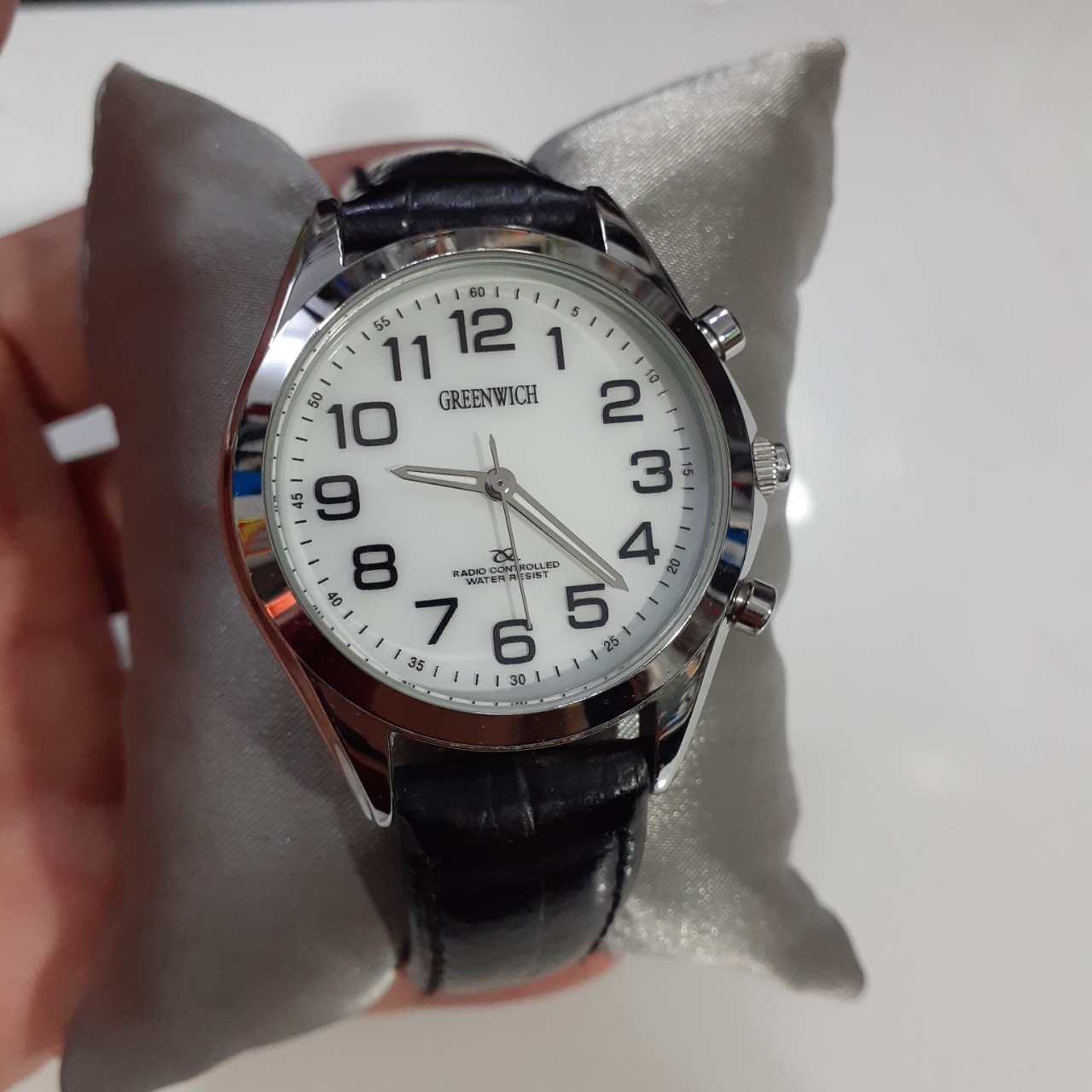 Đồng hồ nam Greenwich Maruman radio controlled size 38mm có đèn 2 hand si Nhật