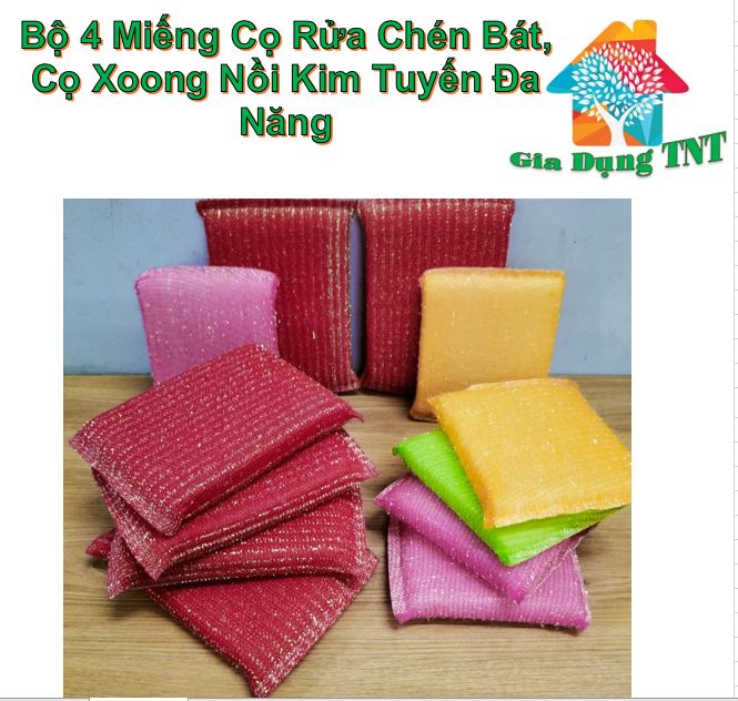 Bộ 4 miếng cọ rửa chén bát, cọ xoong nồi kim tuyến đa năng