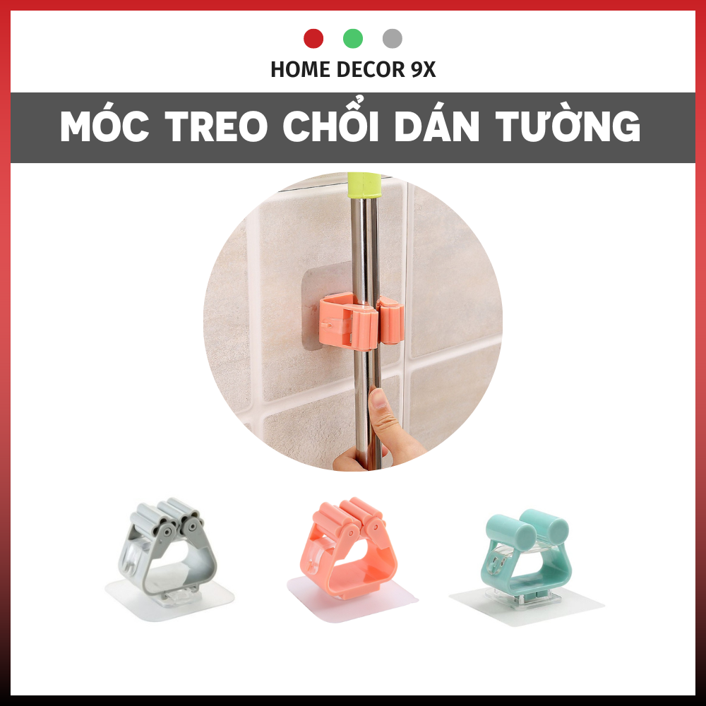Giá sắp xếp cây lau nhà dán tường, móc kẹp chổi dán tường siêu dính hàng loại 1
