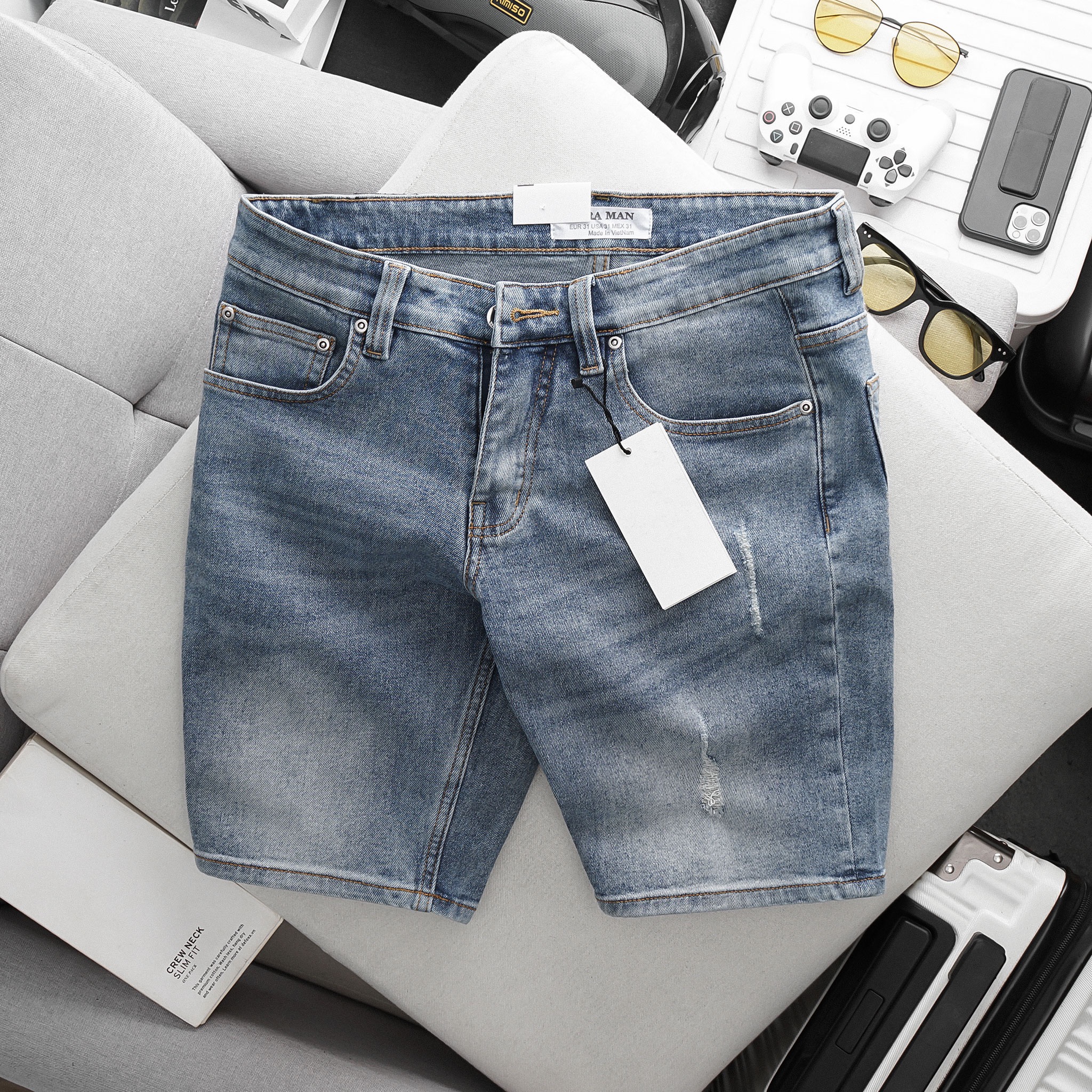 Quần short jean nam vnxk xịn chất bò co giãn ống ôm nhẹ Cao Cấp