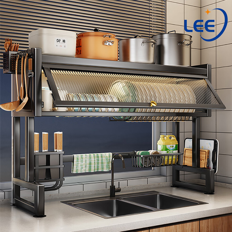 Kệ Để Chén Bát Đa Năng,kệ chén có nắp đậy,Kệ Tủ Nhà Bếp Có Nắp Đậy Đa Năng Trên Bồn Rửa Thép Carbon,Kệ Tủ Nhà Bếp 2 Tầng,Kiệm Không Gian