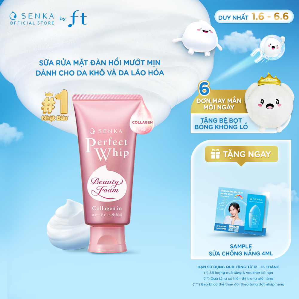 Sữa rửa mặt tạo bọt Collagen cho da khô, sạch sâu ngừa lão hóa SENKA PERFECT WHIP COLLAGEN IN 120G