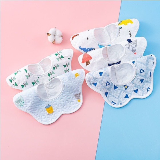 SET 5 Yếm tròn ăn dặm / Yếm giữ ấm cổ chống thấm xoay 360 cúc bấm