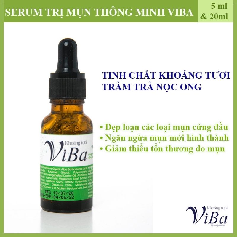 Tinh chất serum ngừa mụn giảm thâm Nam Nữ khoáng tươi Viba tràm trà nọc ong giúp dưỡng da thu nhỏ lỗ chân lông ngừa lão hóa Nam Nữ