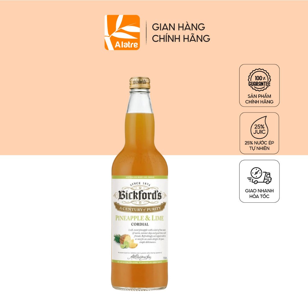 Siro dứa và chanh bickford's chính hãng, nhập úc - 750 ml