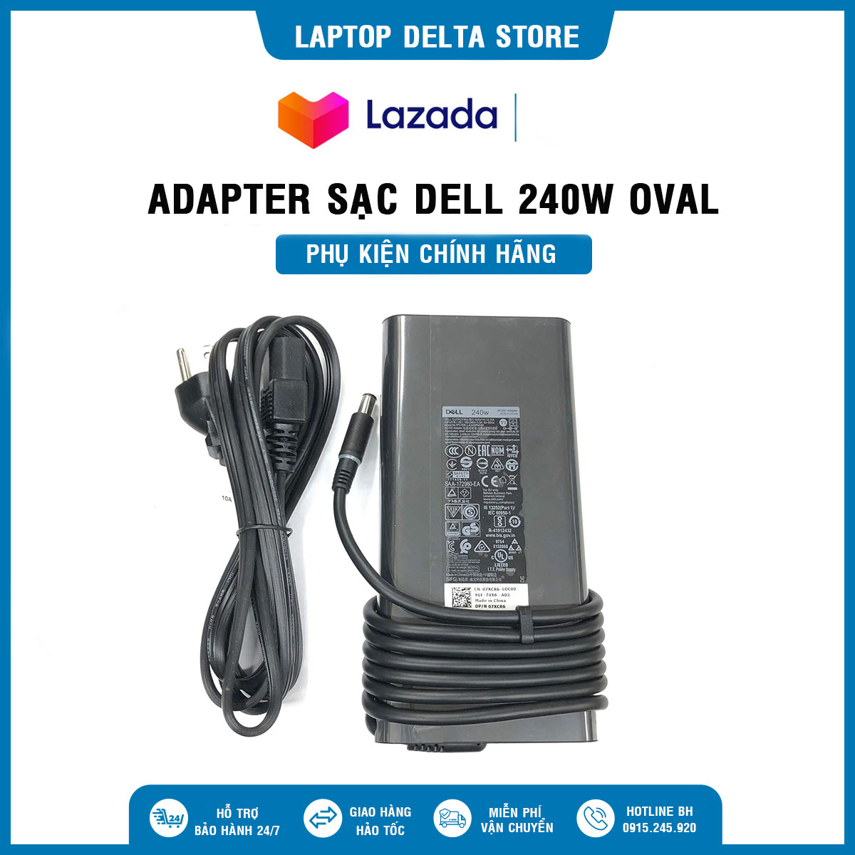 Sạc laptop dell oval 240w đầu kim to, hàng zin bóc máy , dell precision 7710, 7720, 7730, 7740, 7750, m6800...dell alienware m17x, m17xr3