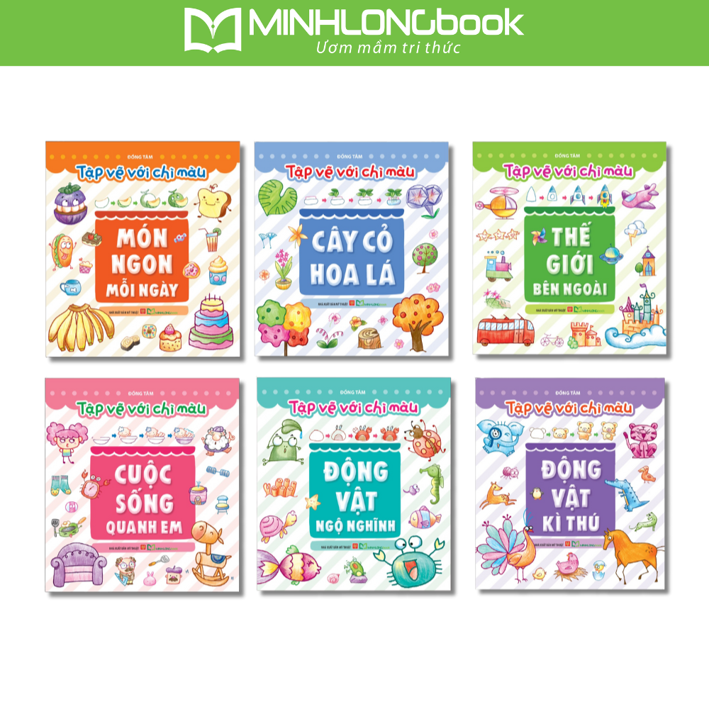 Sách: Tập Vẽ Với Bút Chì Màu (Cây Cỏ Hoa Lá +Thế Giới Bên Ngoài +Động Vật Ngộ Nghĩnh +Cuộc Sống Quanh Em +Món Ngon Mỗi Ngày)