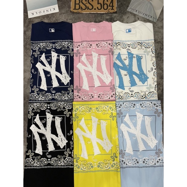Áo thun NY unisex in thêu logo và in hoạ tiết chất cotton 100% màu trắng/đen/xanh/vàng/hồng
