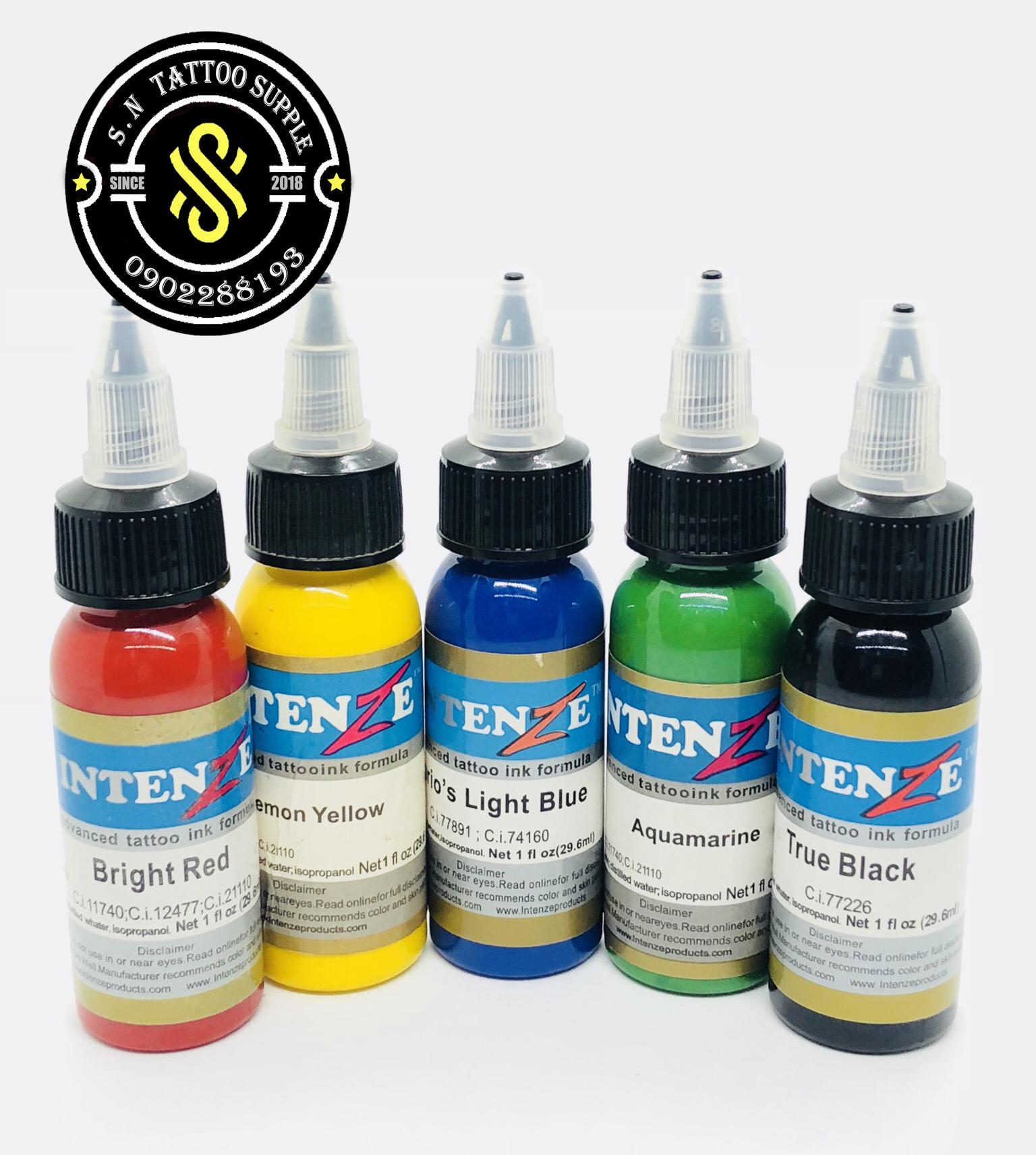 Set Mực IntenZ Đỏ Vàng Xanh Dương Xanh Lá Cây Đen hỗ trợ anh em Tattoo