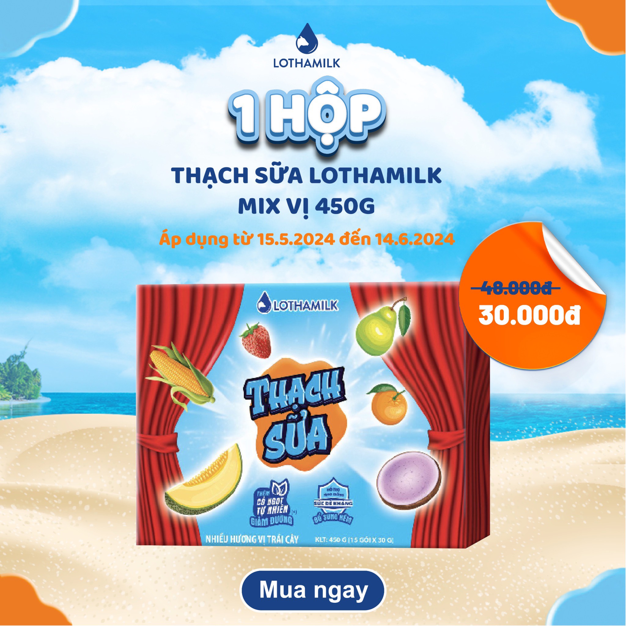 Thạch sữa lothamilk hộp 450g mix 15x30g