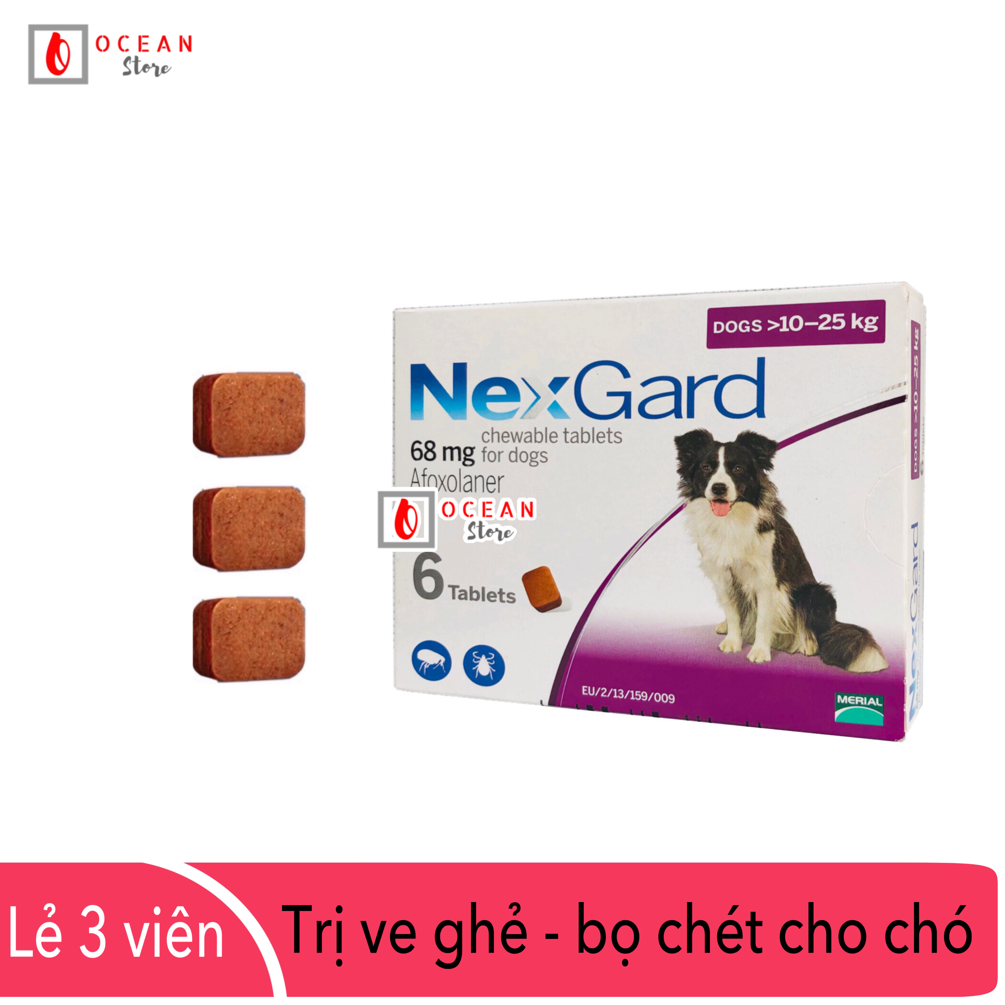 Thuốc diệt ve ghẻ, bọ chét trên chó - Combo 3 viên Nexgard cho chó 10-25kg (combo 3 tablets 10-25kg 