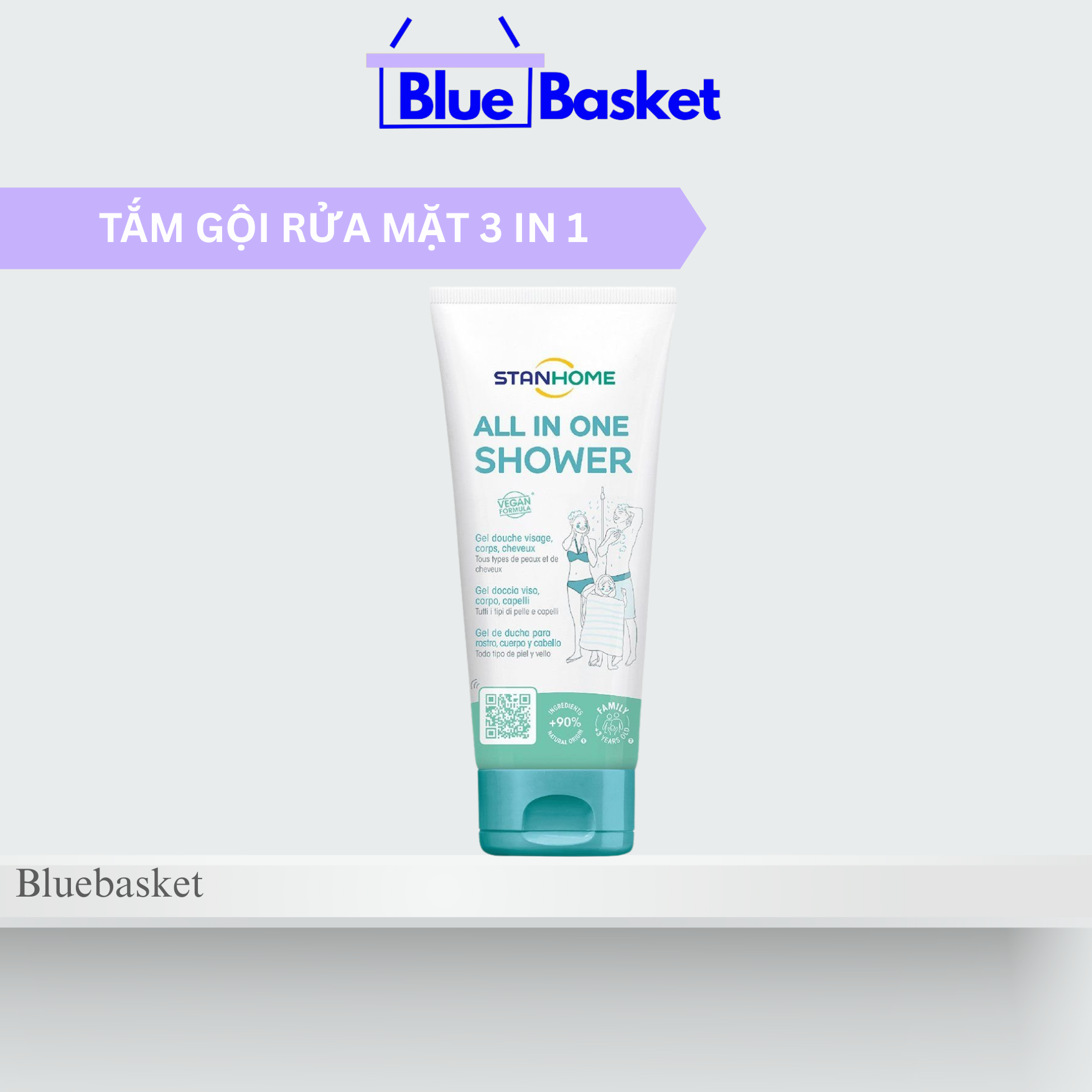 Gel Tắm Gội Rửa Mặt 3 Trong 1 Stanhome Pháp 200ml Cho Da Dầu Mụn, Mụn Lưng Ngực, Tóc Bết All In One Shower Gel