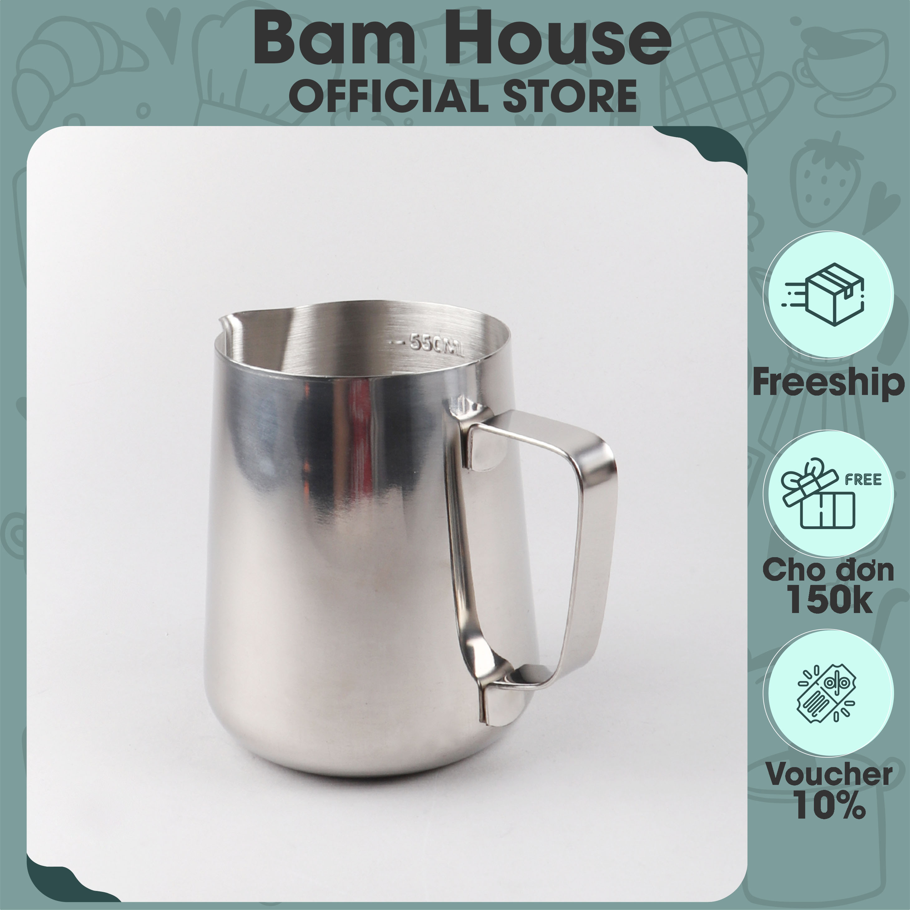 Ca đánh sữa inox 304 Bam House dung tích 600ml cao cấp CS01 – Bam House