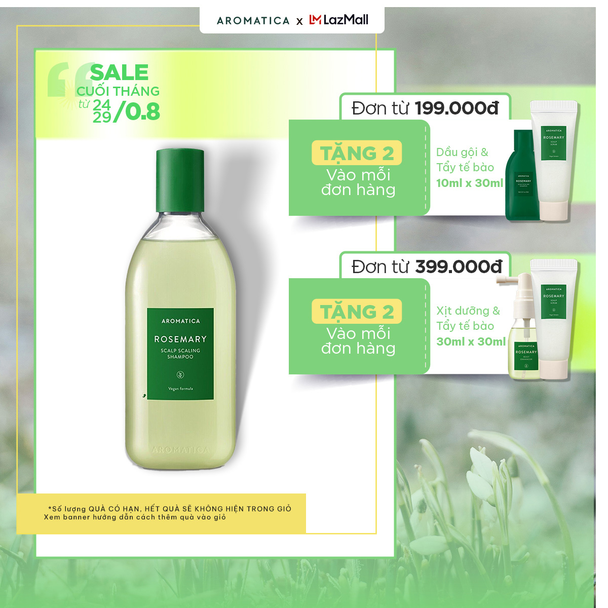 Dầu gội hương thảo AROMATICA Rosemary Scalp Scaling Shampoo ngăn rụng tóc 180/400ml