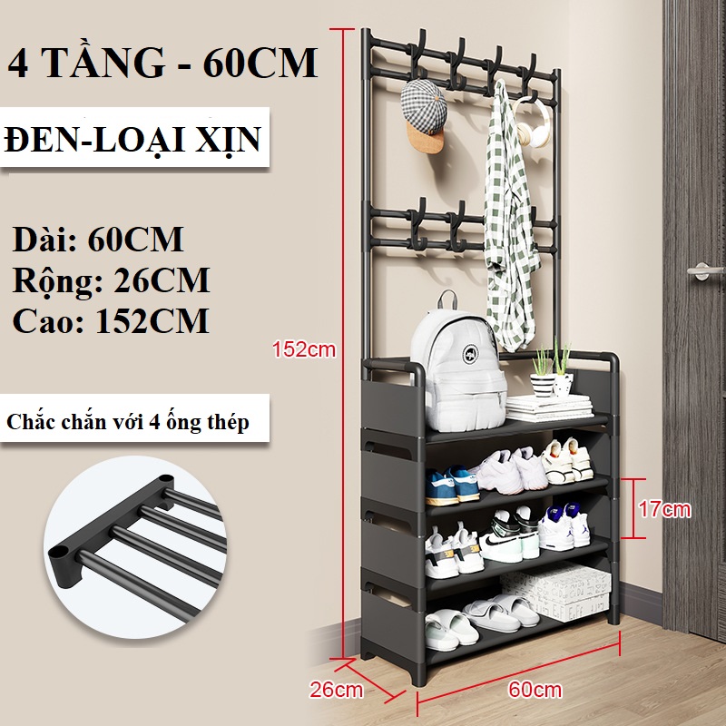 Kệ để giày dép thông minh, Giá đựng để giày dép 4 tầng 5 tầng đa năng Takora có móc treo đồ phía trên, rất tiện dụng và đa năng