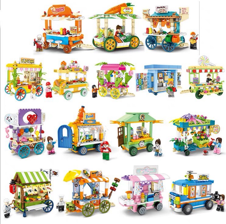 Mini Lego Bộ đồ chơi lắp ráp 3D cửa hàng xe bán hàng tiện lợi