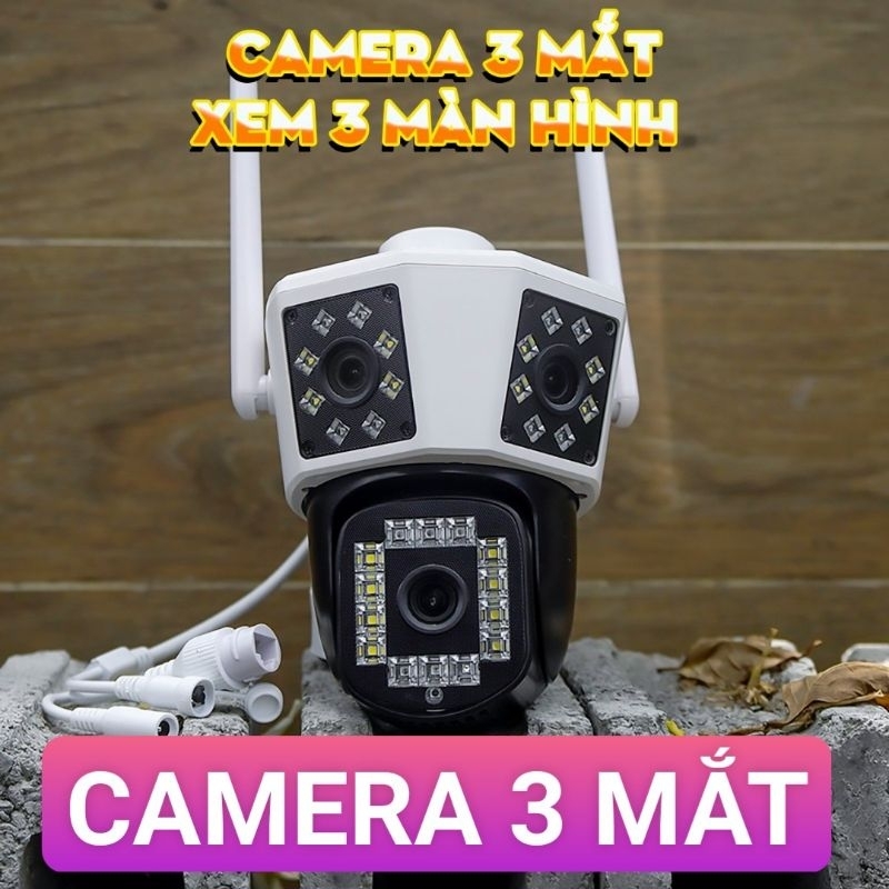 Camera 3 Mắt Kép Ngoài Trời Camera IP Wifi Hopeway PTZ 3 MẮT 4KXem 3 Màn Hình Cùng Lúc Zoom 8X Xem Đêm Có Màu Góc Siêu Rộng Siêu Nét Cảnh Báo Chuyển Động Đàm Thoại 2 Chiều Bảo Hành 12 Tháng