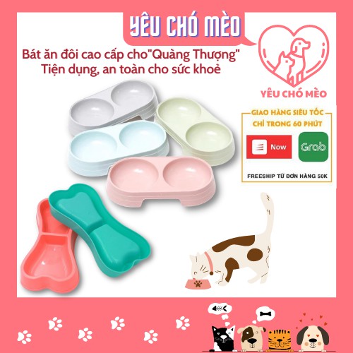 Bát đôi nhựa đựng thức ăn cho chó mèo - bát ăn chó mèo hình ngộ nghĩnh