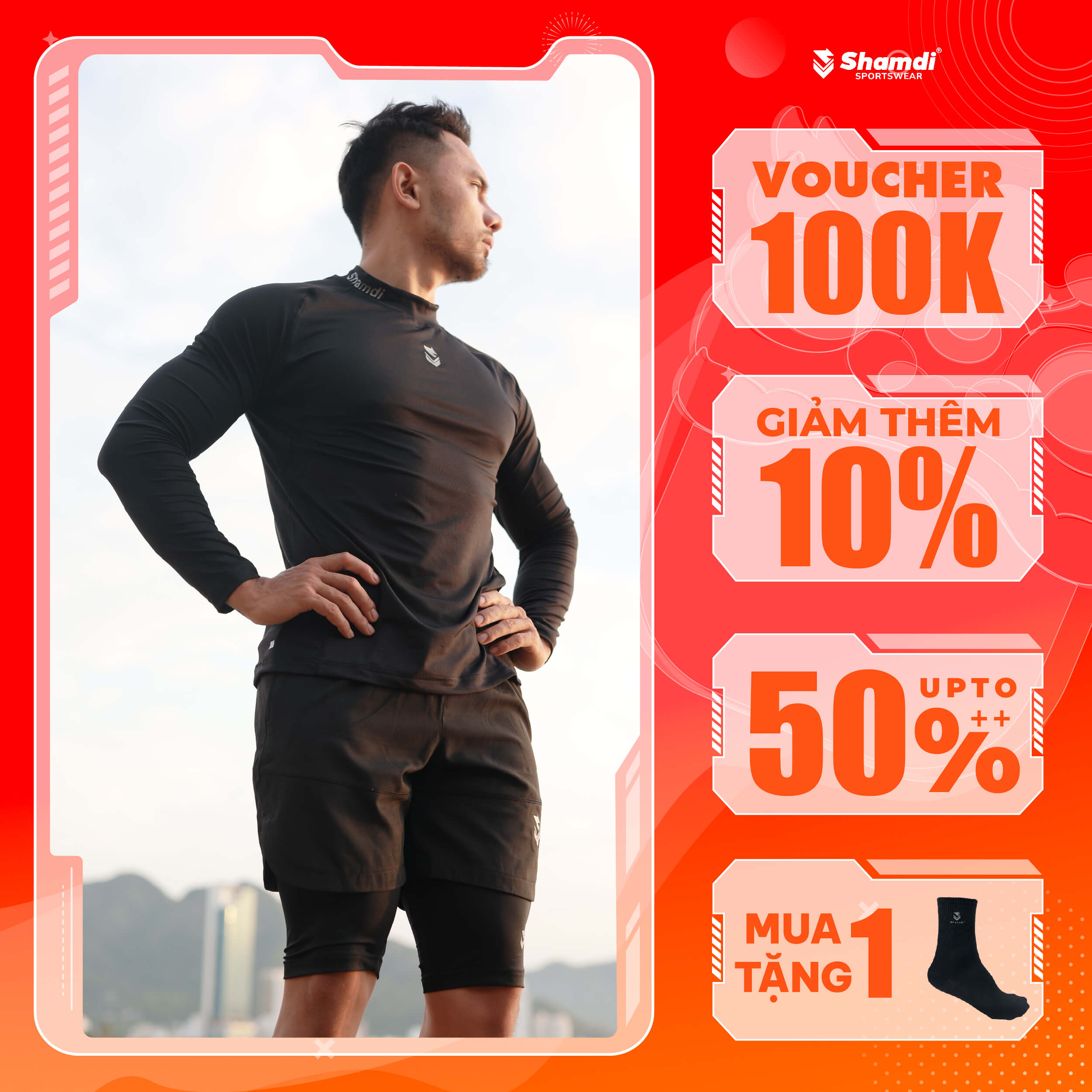 Quần legging đùi shamdi lót trong nam, quần legging nam siêu co giãn mặc trong tập gym, chạy bộ, đạp xe - 006
