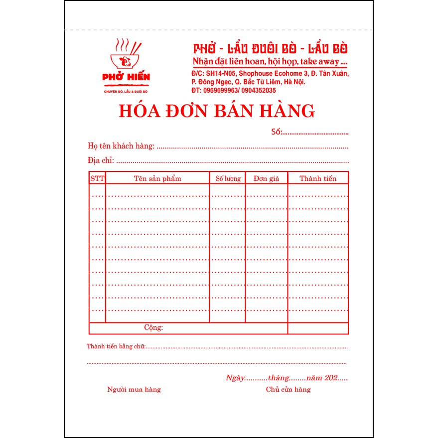 10 quyển hóa đơn 1 liên a5 in theo yêu cầu