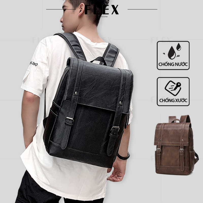 Cặp da đi học nam nữ BLD17 da PU cao cấp chống nước chống xước, Balo đi học da thời trang unisex đựng laptop 15.6 inch