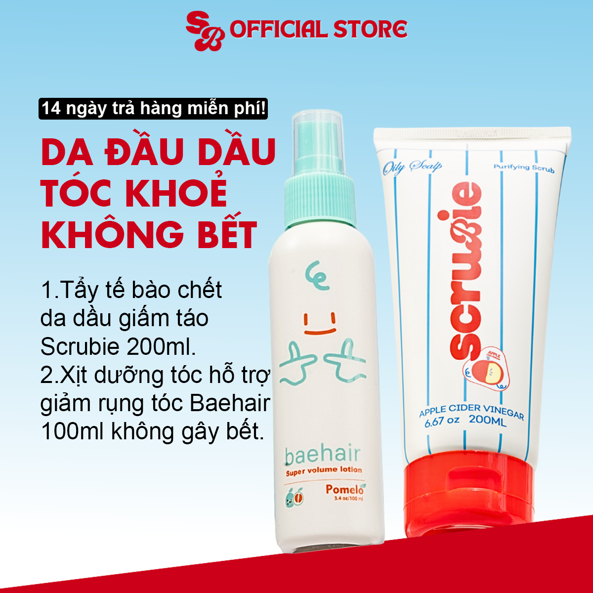 Tẩy da chết cho da đầu Baehair scrubie và xịt hỗ trợ làm mọc tóc, phồng tóc& giảm gãy rụng Baehair lotion