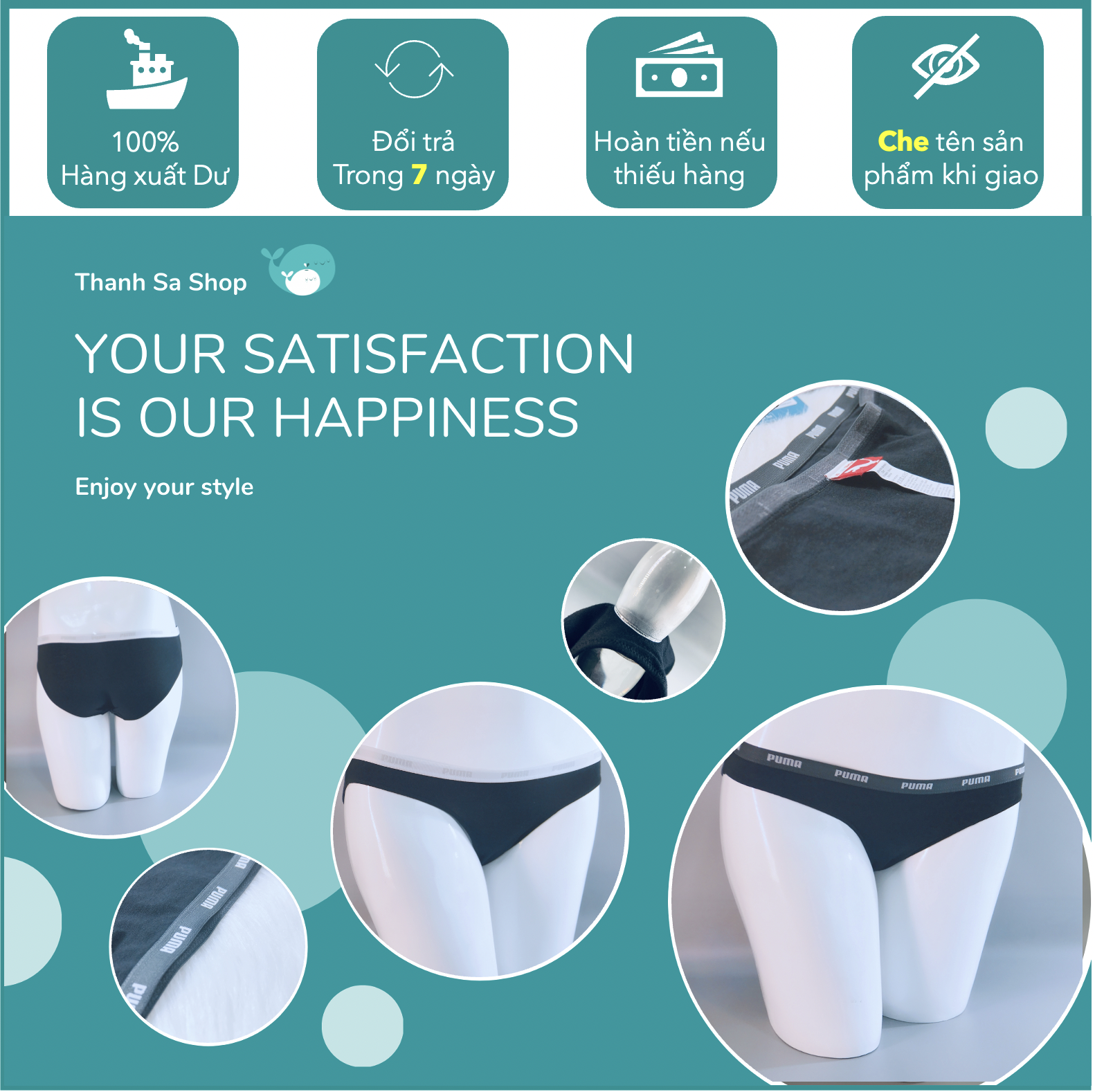 [Combo 4 quần lót][Hàng xuất khẩu dư] Quần lót nữ cotton thể thao cá tính, cao cấp size XS, hiệu Puma (Mông: 80cm-84cm) SLIPNUXKPUMA