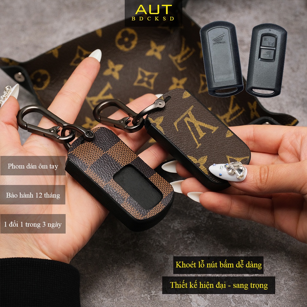 Bao da bảo vệ chìa khoá Smartkey AB, Air Blade, Honda Lead, Vision, Vario, Click LV handmade móc đen