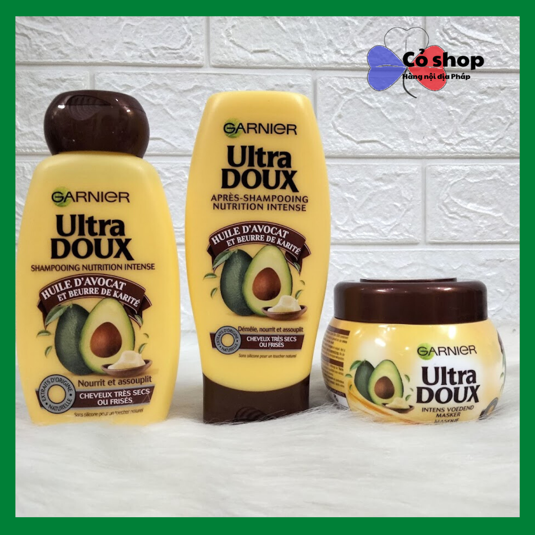 Dầu Gội Xả Phục Hồi Tóc Hư Tổn Garnier Ultra Doux tinh chất bơ cho tóc suôn mượt hàng nội địa Pháp. Combo gội xả ủ