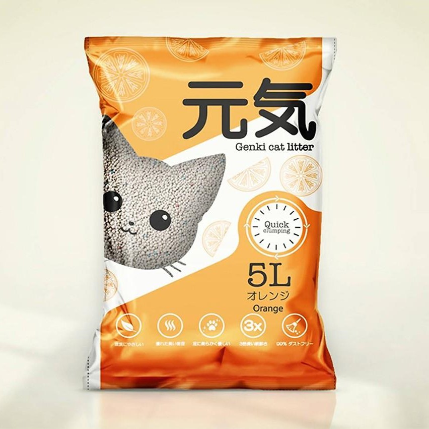 Cát Vệ Sinh Cho Mèo Genki Công Nghệ Nhật Bản 10 Mùi Túi 5 Lít - Hương Cam