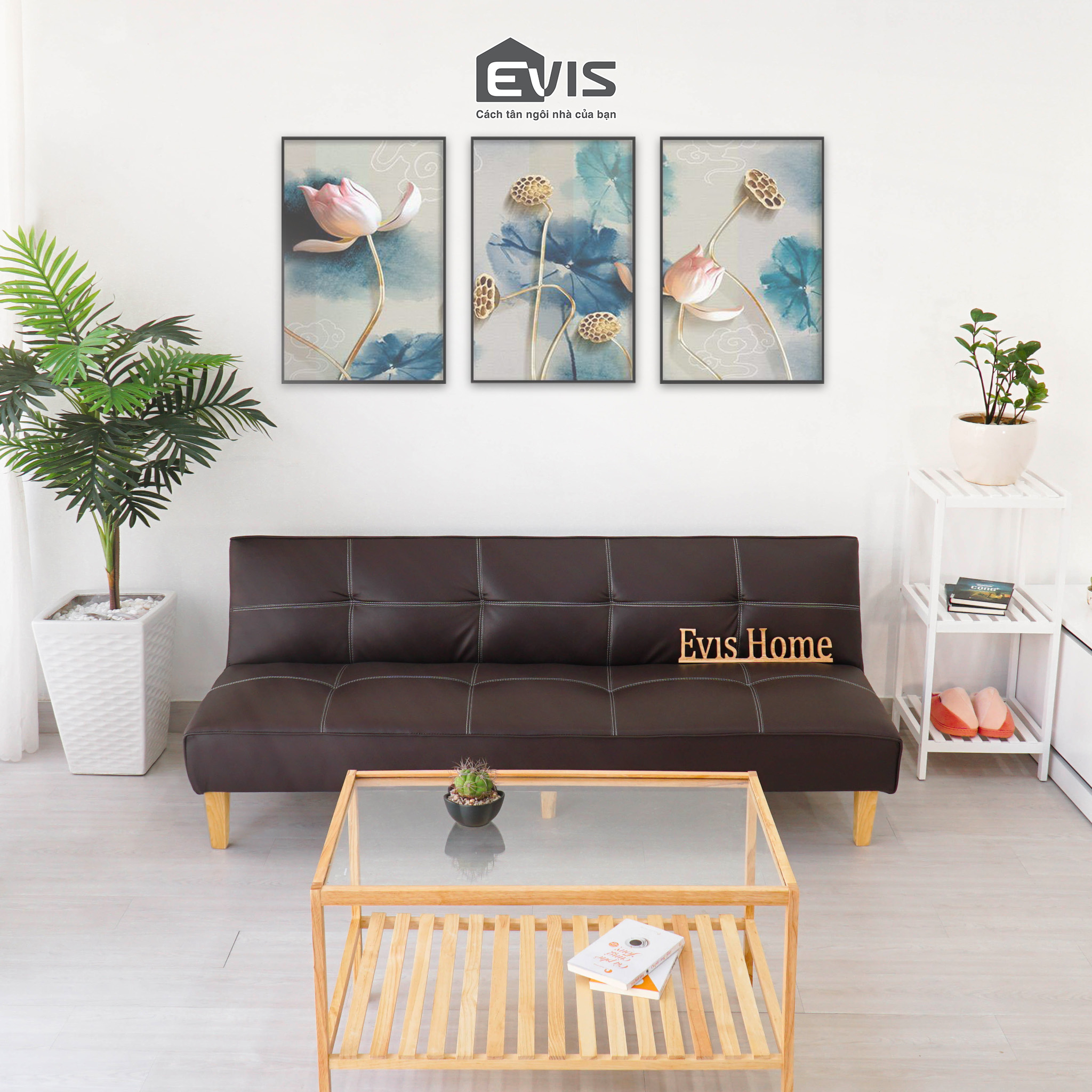 [Chỉ Giao Ở TPHCM] Ghế Sofa Da Hiện Đại Evis Home - Ghế Sofa Bed Thông Minh - Màu Nâu