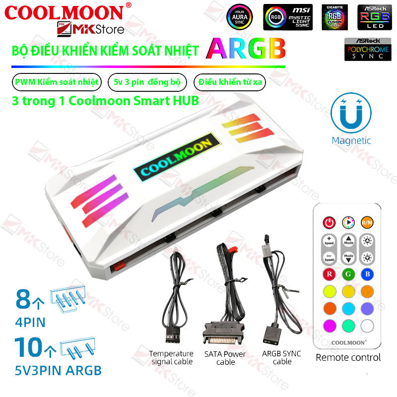 Bộ HUB 3 in 1 Coolmoon cho fan LED ARGB 5v 3pin MKStore